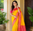 yellow color contrast weaving border with allover weaving and rich weaved pallu silk blend saree
