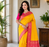 yellow color contrast weaving border with allover weaving and rich weaved pallu silk blend saree