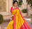 yellow color contrast weaving border with allover weaving and rich weaved pallu silk blend saree