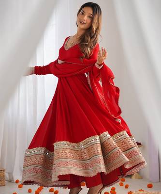 Vichitra silk fabric fully flare anarkali gown, pant with duppta set 2