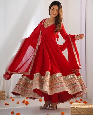 Vichitra silk fabric fully flare anarkali gown, pant with duppta set 3