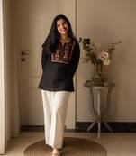 Floral embroidered pure cotton round neck co-ord set