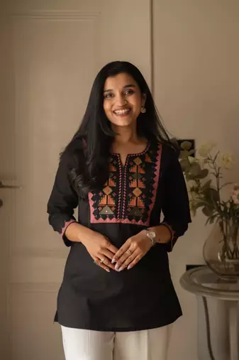 Floral embroidered pure cotton round neck co-ord set