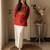 Floral embroidered pure cotton round neck co-ord set
