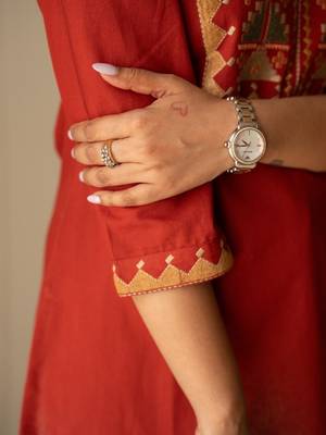 Floral embroidered pure cotton round neck co-ord set 4