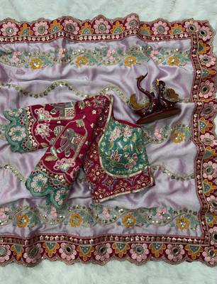 Lavender Color Embroidery Coding,Thread Dual Sequence Work And Real Mirror Work And Wedding Wear Saree 3