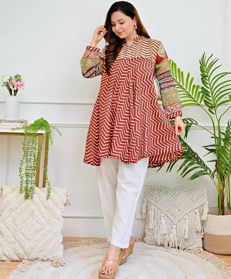 Floral printed pure cotton round neck co-ord set