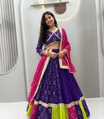 Purple Embroidery sequin and miror lace Work Fox georgette Lehenga choli Set