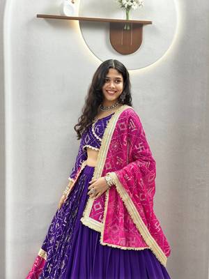 Purple Embroidery sequin and miror lace Work Fox georgette Lehenga choli Set 3