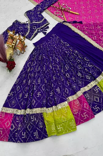 Purple Embroidery sequin and miror lace Work Fox georgette Lehenga choli Set