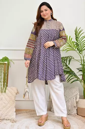 Floral printed pure cotton round neck co-ord set