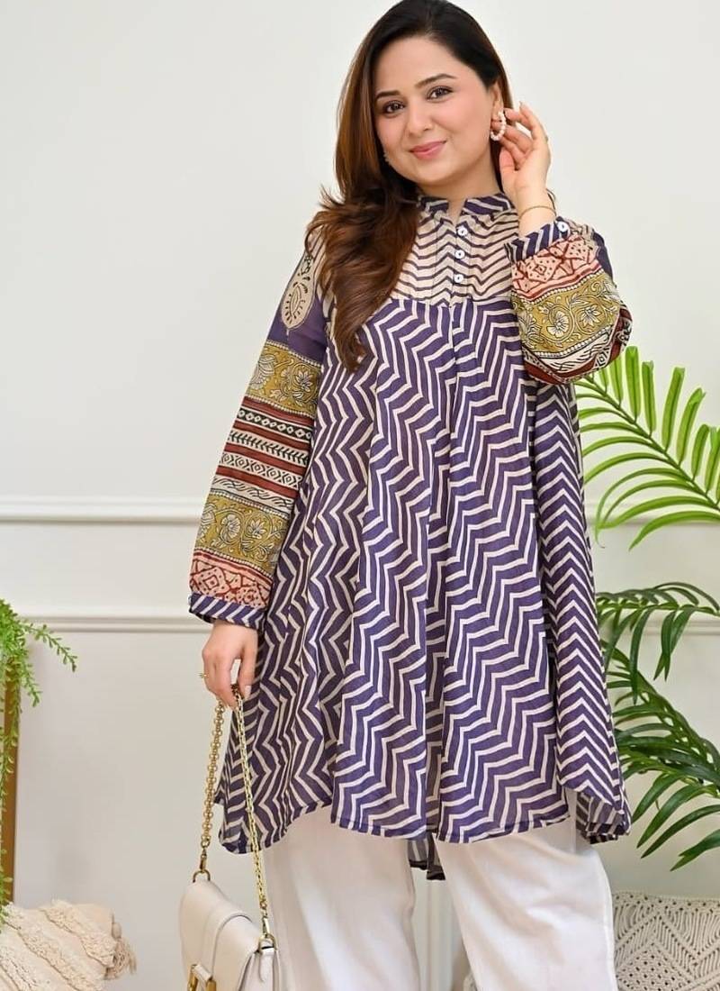 Floral printed pure cotton round neck co-ord set