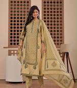 Floral printed pure cotton round neck kurta trouser & dupatta set