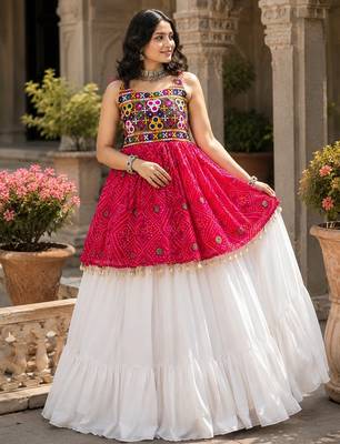 pink rayon cotton navratri kediya lehenga set- free size 1