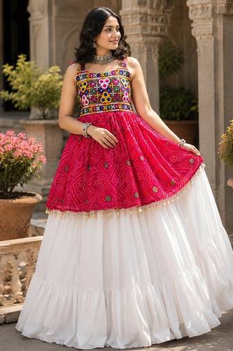 pink rayon cotton navratri kediya lehenga set- free size