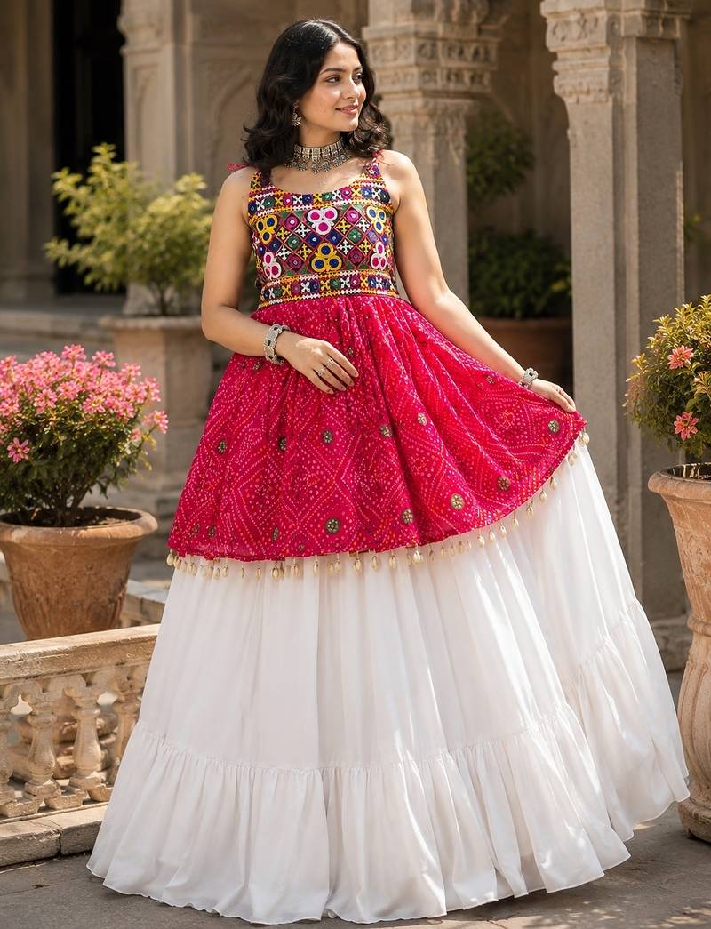 pink rayon cotton navratri kediya lehenga set- free size