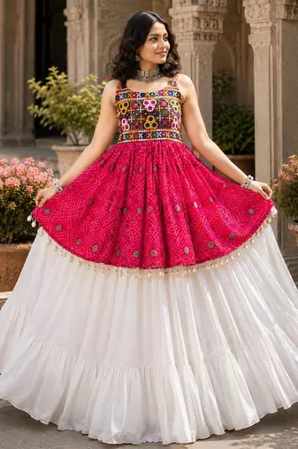 pink rayon cotton navratri kediya lehenga set- free size