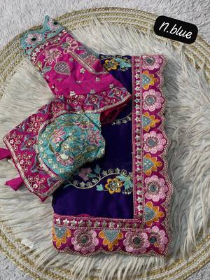 Purple Color Embroidery Coding,Thread Dual Sequence Work And Real Mirror Work And Wedding Wear Saree 3