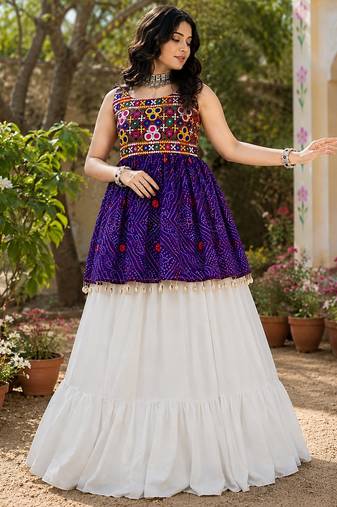 purple rayon cotton navratri kediya lehenga set- free size