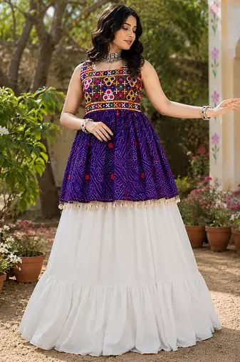 purple rayon cotton navratri kediya lehenga set- free size