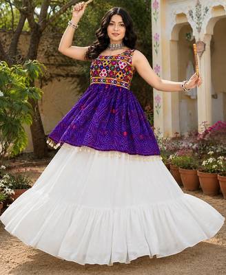 purple rayon cotton navratri kediya lehenga set- free size 2