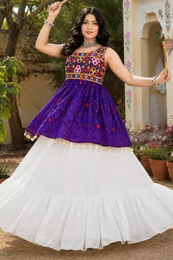 purple rayon cotton navratri kediya lehenga set- free size