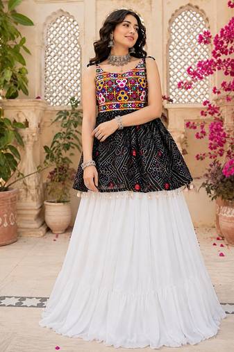 black rayon cotton navratri kediya lehenga set- free size