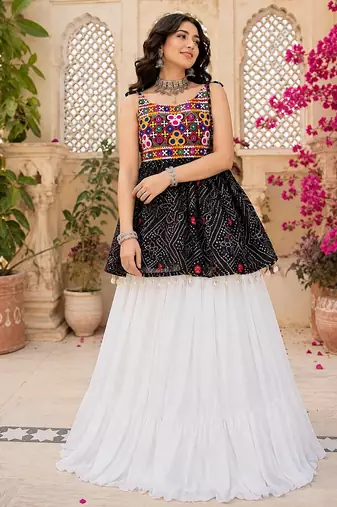 black rayon cotton navratri kediya lehenga set- free size
