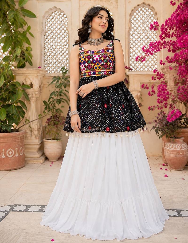 black rayon cotton navratri kediya lehenga set- free size