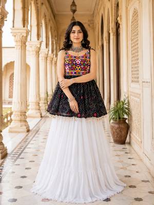 black rayon cotton navratri kediya lehenga set- free size 2