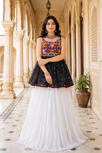 black rayon cotton navratri kediya lehenga set- free size