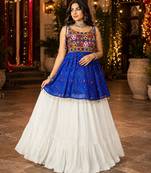royal-blue rayon cotton navratri kediya lehenga set- free size