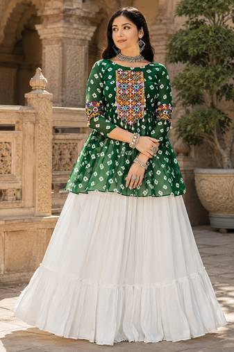 green rayon cotton navratri kediya lehenga set- free size