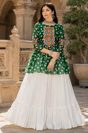 green rayon cotton navratri kediya lehenga set- free size