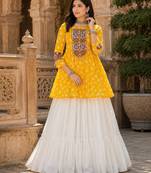 yellow rayon cotton navratri kediya lehenga set- free size