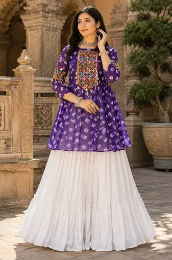 purple rayon cotton navratri kediya lehenga set- free size