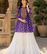 purple rayon cotton navratri kediya lehenga set- free size