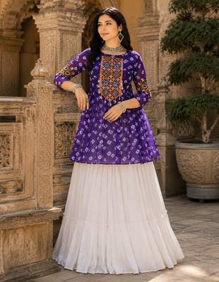 purple rayon cotton navratri kediya lehenga set- free size 2