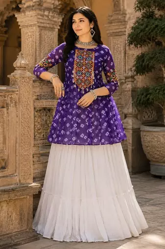 purple rayon cotton navratri kediya lehenga set- free size