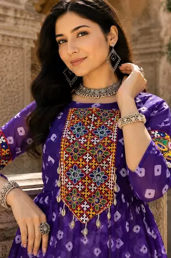 purple rayon cotton navratri kediya lehenga set- free size