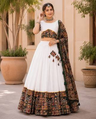 green full set stitched chaniya choli patch work- free size 1