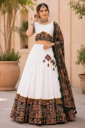 green full set stitched chaniya choli patch work- free size
