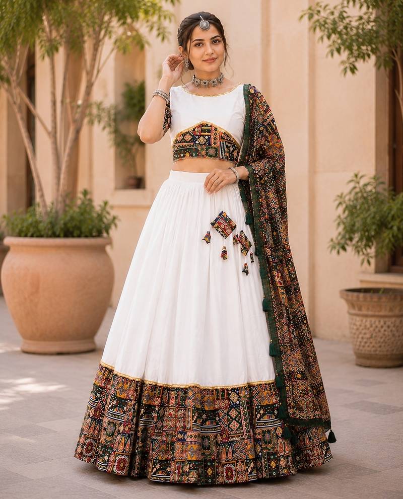 green full set stitched chaniya choli patch work- free size