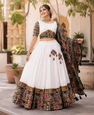 green full set stitched chaniya choli patch work- free size 2