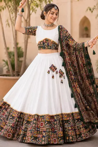 green full set stitched chaniya choli patch work- free size