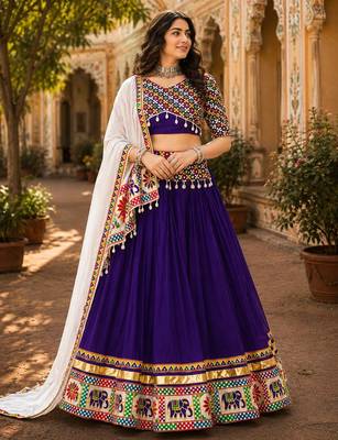 purple gamthi mirror work lehenga choli- free size 1