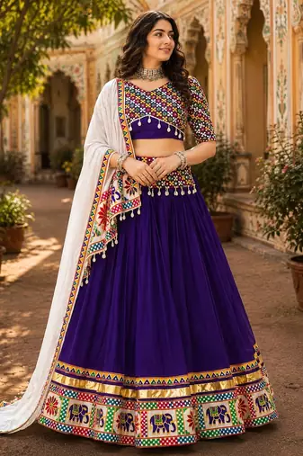 purple gamthi mirror work lehenga choli- free size
