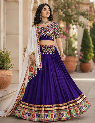purple gamthi mirror work lehenga choli- free size 2