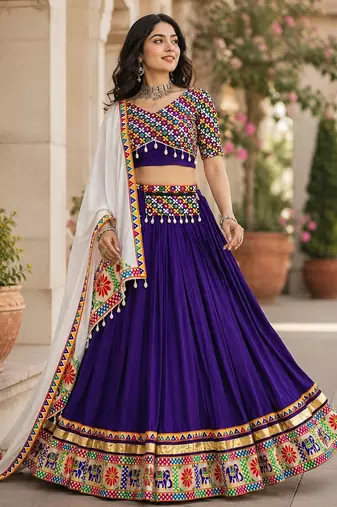 purple gamthi mirror work lehenga choli- free size
