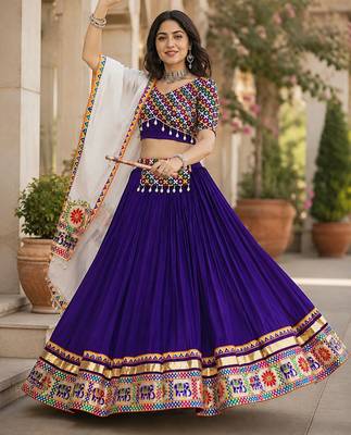 purple gamthi mirror work lehenga choli- free size 3